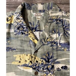 Tommy Bahama 100% Silk Floral Palm Tree Print Hawaiian Shirt Size Large